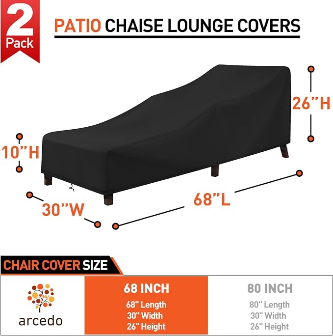 Arcedo Chaise Lounge Cover and Outdoor Chair Covers Set, 4 PCS – Waterproof UV Resistant Dustproof for Porch, Balcony & Patio