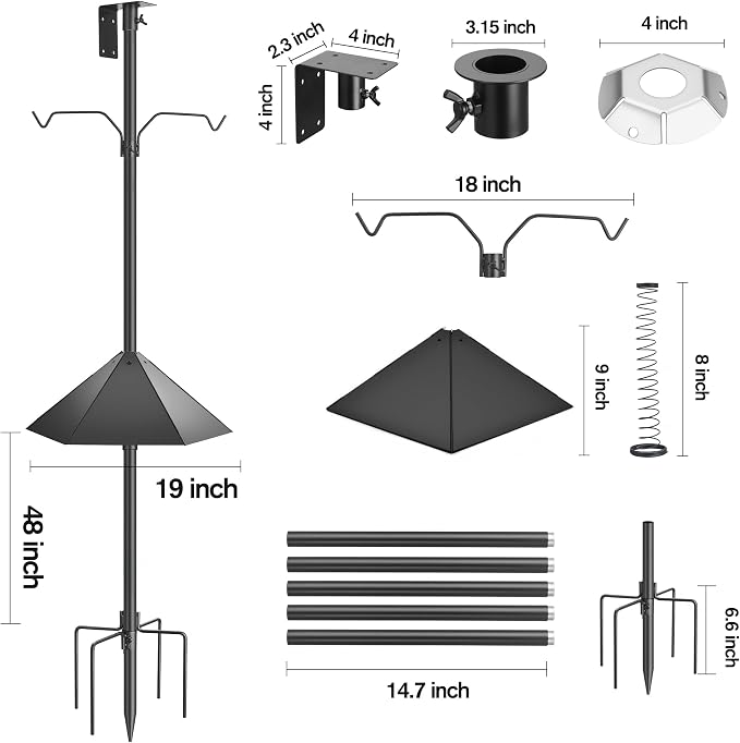 95 Inch Bird Feeder Pole Kit, Squirrel Baffle, 5-Prong Base | Heavy-Duty Metal Pole, for Bird Houses, Garden Décor, Backyard and Patio Use