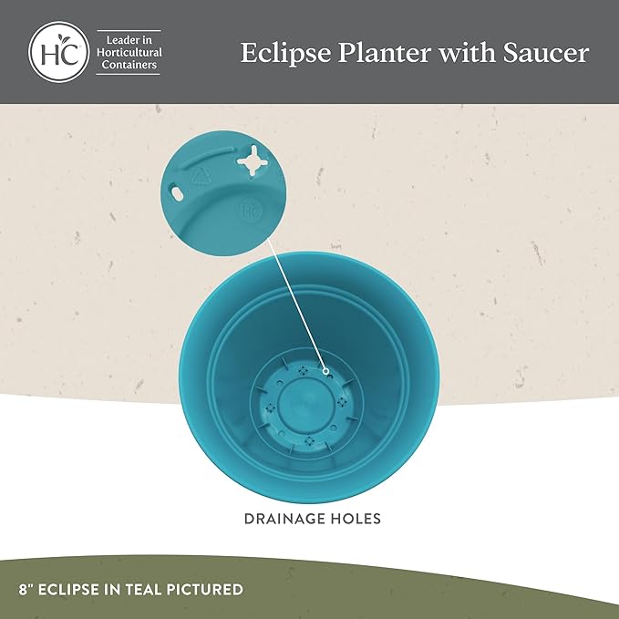 The HC Companies Eclipse Round Planter with Saucer - Outdoor & Indoor Plant Pot with Drainage Holes - Lightweight, UV-Resistant Plastic Pots for Plants, Flowers & Herbs (6" Slate Blue, Pack of 1)