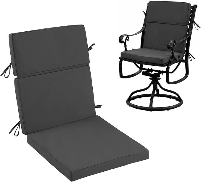 High Back Patio Chair Cushions, 21x20 Waterproof & Fade-Resistant Outdoor Dining Chair Cushions, Indoor/Outdoor High Back Cushion, Seat Pad for Glider and Lawn Chair, Dark Grey