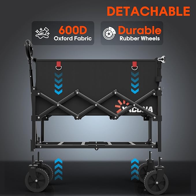 Yozoia 360LBS Heavy-Duty Wagons Carts Foldable 120L Collapsible Wagon Cart with Wheels and Tailgate, Folding Utility Wagon Carts for Groceries, Outdoor Camping, Shopping, Beach, Garden