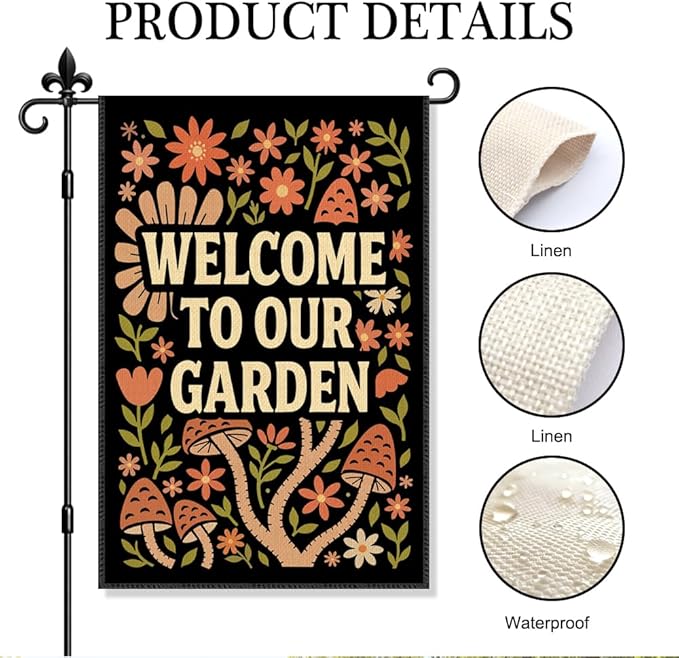 Welcome To Our Garden Garden Flag Double-Sided Yard Outdoor Decoration 12x18 Inch, Bohemian Vintage Floral Welcome Garden Flag, Courtyard Terrace Lawn Outdoor Decoration