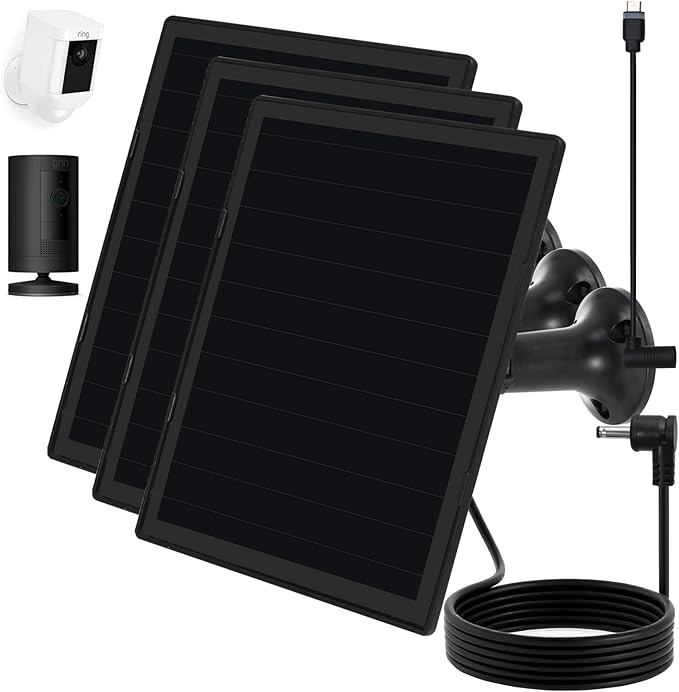 Solar Panel Charger for Ring Camera, Compatible with Ri ng Stick Up Cam Battery, Ring Spotlight Plus/Pro Battery,Waterproof, 5V 6W Fast Charging (3Pack Black)
