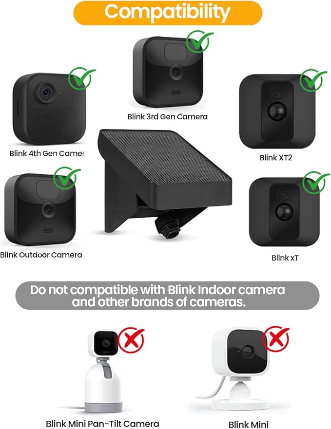Solar Panel Charging Mount Compatible with Blink Outdoor 4(4th Gen)/Outdoor XT3/XT2/XT Camera, Blink Solar Panel with Internal Battery, IP67 Waterproof, 365 Days Solar Power, Adjustment Angle, 4 Pack