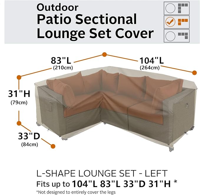 Heavy Duty Outdoor Sectional Couch Covers, 83"X104" Waterproof 600D Patio Sectional Sofa Cover, L-Shaped Lawn Patio Furniture Cover, Left Facing
