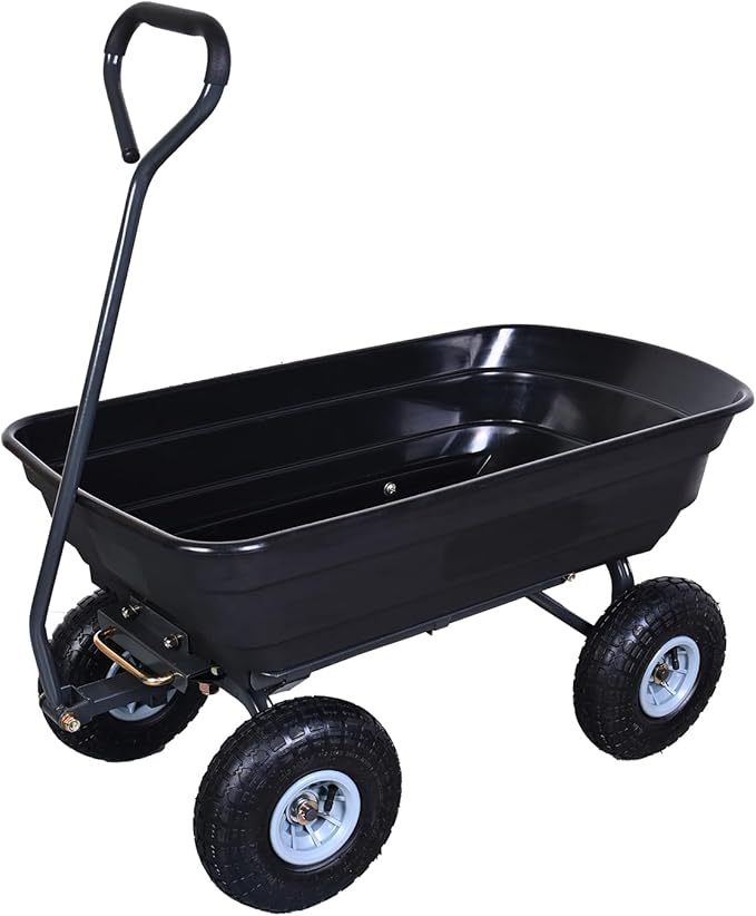 AAIN 600 Lbs Poly Garden Dump Cart,Camping Beach Wagon with 180° Rotating Handle and 10"Pneumatic Tires,Practical Heavy Duty Yard carts and Wagons,Quick Release Utility Wheel Barrow Trolley,Green A078