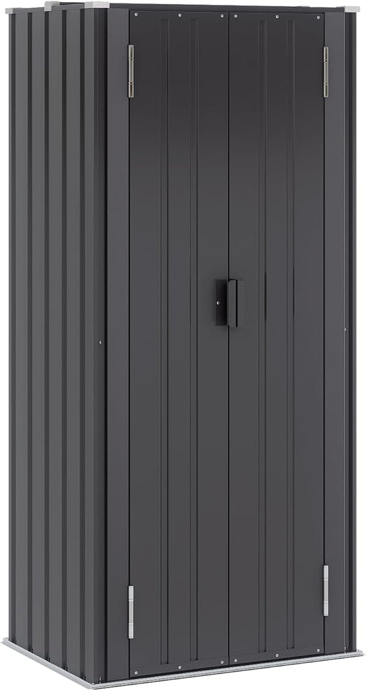 Greesum Outdoor Metal Storage Cabinet, 69'' Lockable Tall Shed, Vertical Tool Organizer with 2 Adjustable Shelves, for Garage, Patio, Backyard, Home & Lawn, Black