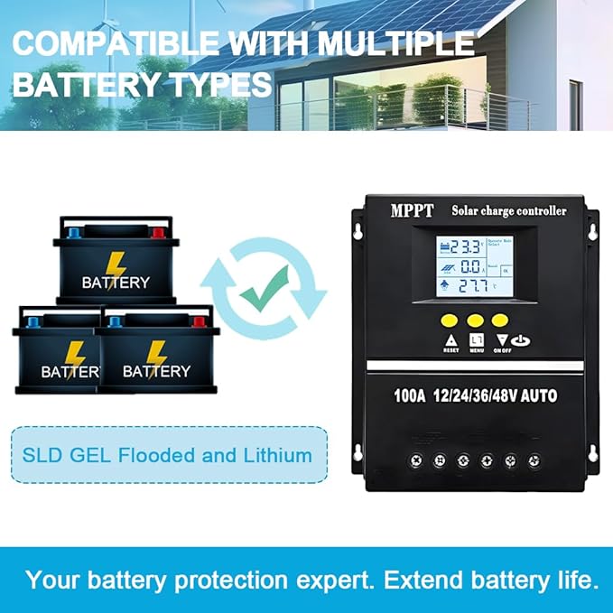 80A MPPT Solar Charge Controller 12V 24V 36V 48V LCD Display Battery Intelligent Regulator Max 100V Input Dual USB for Lead-Acid/Lithium