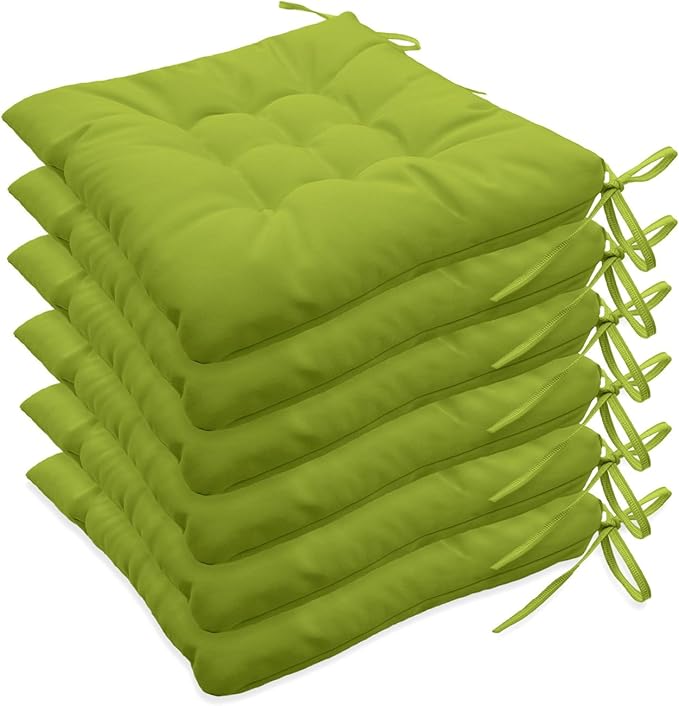 Outdoor Indoor Tufted Chair Cushions, Seat Cushions with Ties, Chair Pads Waterproof for Porch Kitchen Office Garden Grass Green 16" x 16", Set of 6