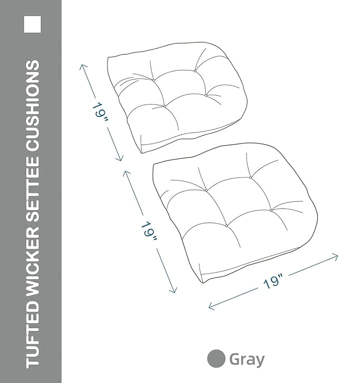 Outdoor Chair Cushions Set of 2, 19x19x4 Inch Seat Pads with Ties for Patio Wicker Chairs Garden Dining Chair, Indoor Outside Use, Fade-Resistant & Waterproof, Light Gray