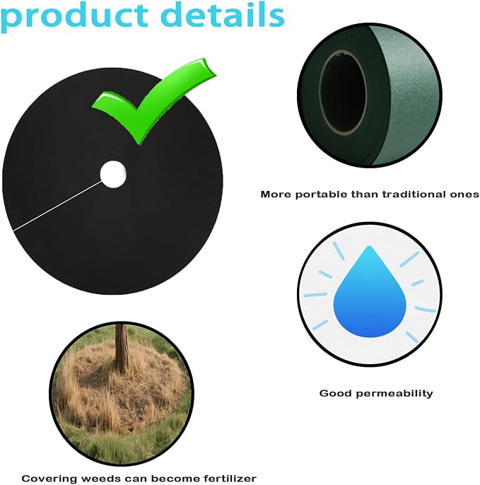 32-Pack 20.5 Inch Weed Barrier Mats - Thickened Non-Woven Tree Rings, Reusable Landscape Fabric for Mulch, Plant Protection & Anti-Grass Gardening (Black)