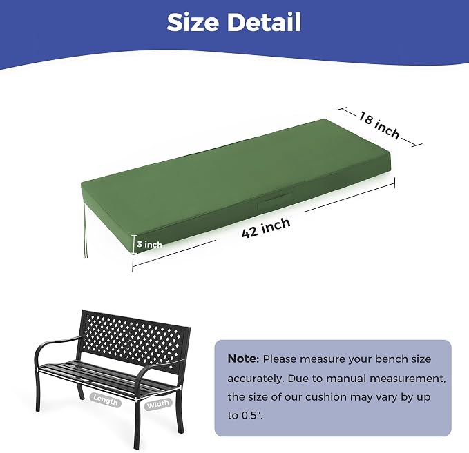IPYNBAP Outdoor Bench Cushions for Outdoor Furniture, 42x18x3 Inch, Waterproof Bench Pillow, Fade Resistant Long Bench Seat Pads for Garden, Indoor, Porch Swing, Army Green