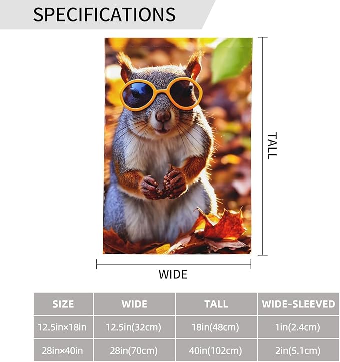 Delerain Cute Little Squirrel Garden Flag, 12.5 x 18 Inch Double Sided Design Weather Resistant Indoor & Outdoor Decoration Small Banner for Home Yard Lawn Patio Office