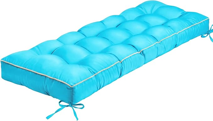 Outdoor Bench Cushion, Tufted Patio Seat Pad for Garden Bench, Porch Swing, Indoor/Outoor Furniture (Teal Blue, 36X14X4 inch)