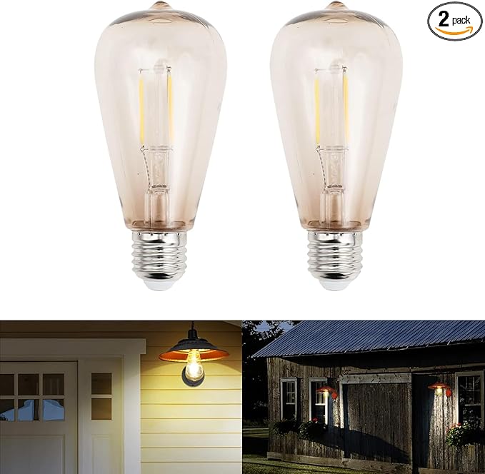 Solar Barn Light Bulbs 2PCS Solar Barn Lights Replacement, Warm White Light E26 Edison Bulbs, 0.2W 3V 15Lumens.