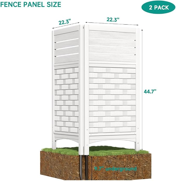 KINYING Air Conditioner Fence Privacy Screen,2 Panels Pool Equipment Trash Can Enclosure Screen for Outdoor,Resin Fence Panels Kit,45" (H) x 22" (W) Per Panel, White