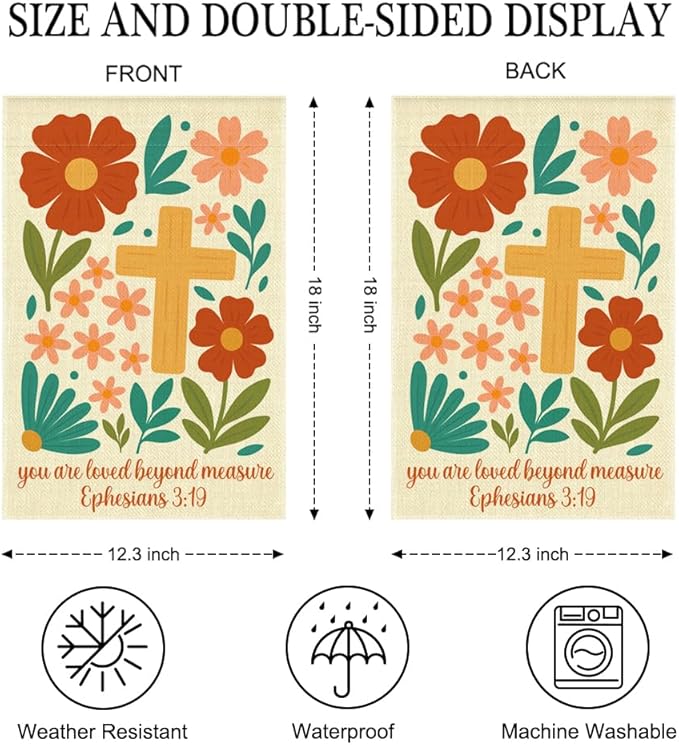 You Are Extremely Loved Garden Flag Double Sided Yard Outdoor Decor 12x18 Inch, Ephesians 3:19 Religious Inspirational Porch Decor Gifts, Christian Vintage Floral Cross Garden Flag