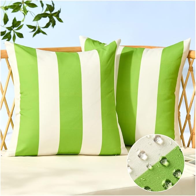 Allorry Outdoor Pillow Covers 18x18 Set of 2 Sage Green Striped Decoration Throw Pillow Covers for Spring Summer Outdoor Waterproof Garden Patio Furniture Sofa Bed Home Decor JB007-E18