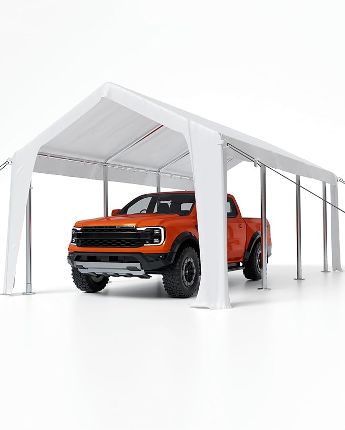 Hipicute 10'x20' Waterproof & UV-Resistant carport Replacement Canopy Cover -180G Pe Fabric - White (Cover Only, Frame Not Included)