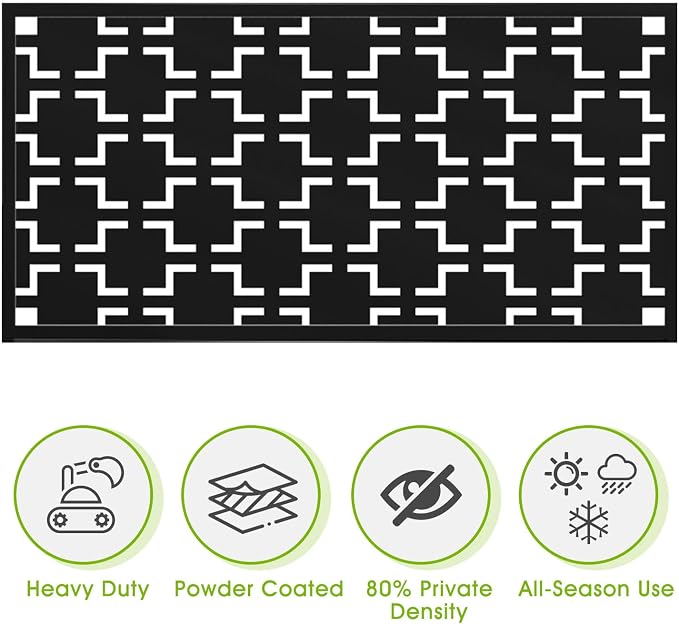 Casaphoria 72" H x 47" W Metal Outdoor Privacy Screen, Freestanding Decorative Divider for Patio, Deck, Balcony, and Garden with Stable Base, Black-Square
