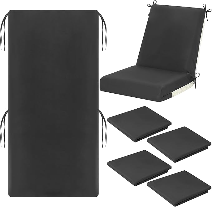 Tudomro 4 Pcs Outdoor High Back Chair Cushion Covers (Not Includes Cushion) Waterproof Patio Replacement Rocking Chair Slipcover Seat Pad Cover with Tie for Furniture (Dark Gray,44'' X 21'')