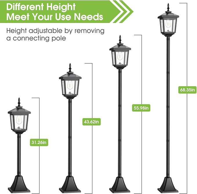 Greluna Solar Lamp Post Light Outdoor, Cool White, IP45 Waterproof Solar Post Lights Outdoor, Pole Lights Decorative Lamp for Yard Garden Patio Lawn Pathway Driveway Front/Back Door 2 Pack