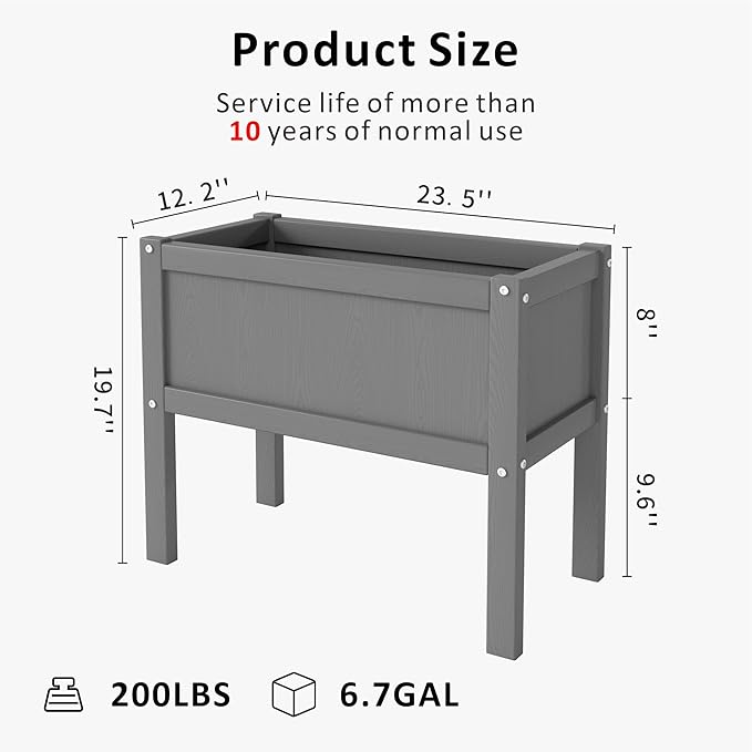 Raised Garden Bed with Drainage Hole Waterproof Small HDPE Elevated Planter Box with Legs Stable and Durable to Plant Herb Vegetable Flower,Patio,Balcony Outdoors/Indoors Gray