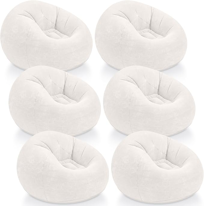 Realspring Inflatable Bean Bag Chairs Outdoor Blow up Camping Chairs Inflatable Lazy Sofa Folding Portable Bean Bag Loungers Couch for Movie Night(Beige,6 Pcs)