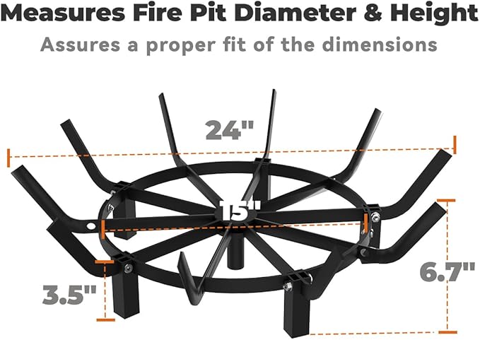 Mondazie 24 Inch Round Fire Pit Grate with 10 Bars for Firepit, Heavy Duty Firewood Log Burning Rack Holder for Fireplace Hearth Wood Stove and Outdoor Campfire, Black