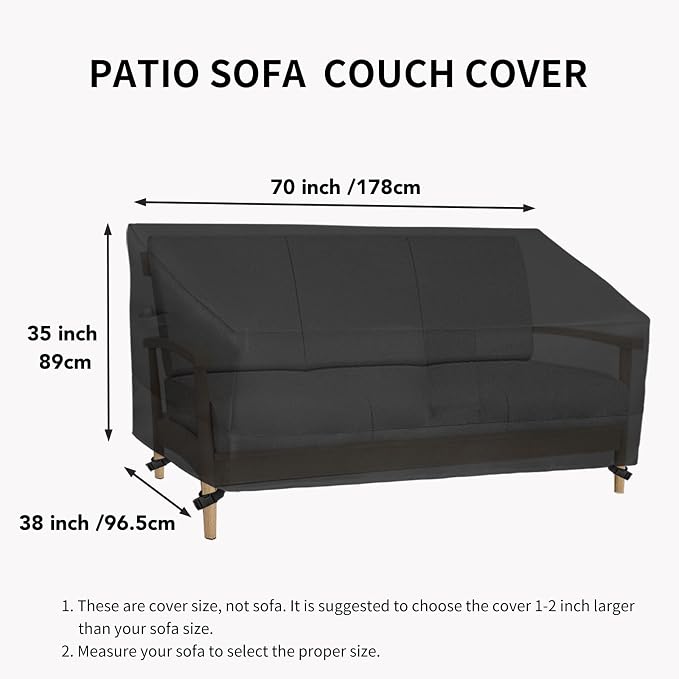 Easy-Going Heavy Duty Outdoor Bench Couch Cover, Waterproof Windproof Patio Furniture Sofa Cover with Air Vent (70Wx38Dx35H inch, Black)