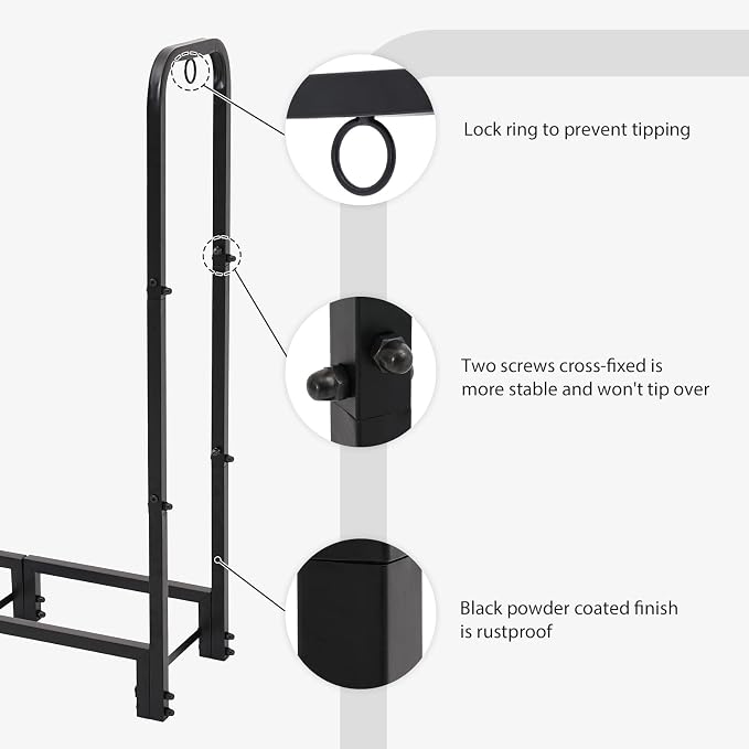 8FT Firewood Rack Outdoor with Cover, Heavy Duty Wood Holder with Log Carrier, Adjustable & Waterproof Log Holder Wood Storage Stand for Fireplace Patio Outdoor, Black