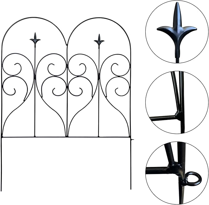 Thealyn Garden Fence 32" H x 10ft (5 Panels), No Digging Heavy Duty Metal Fence Panels, Rustproof Outdoor Dog Fence Animal Barrier, Decorative Fencing for Flower Bed, Yard, Landscape Edging