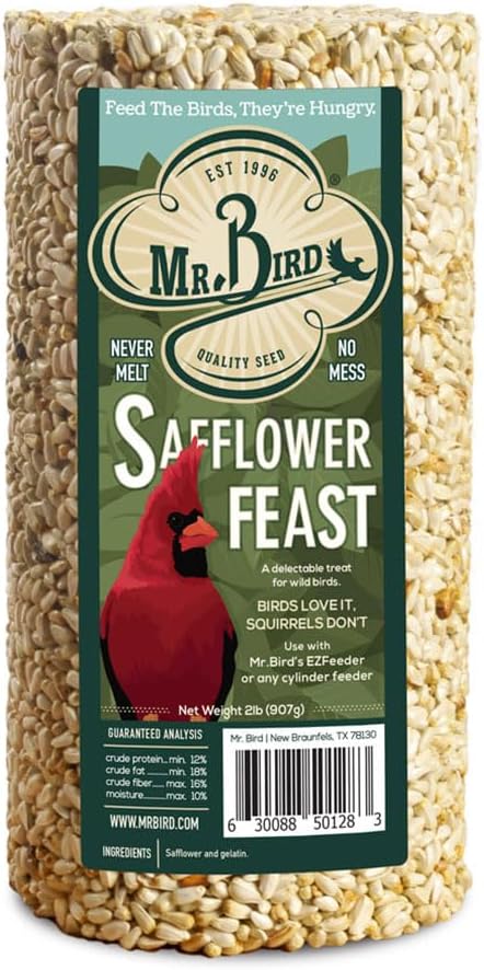 Mr. Bird Safflower Feast Wild Bird Seed Cylinder 28 oz | Wild Bird Food for Outdoor Birds | Backyard Birdfeeding