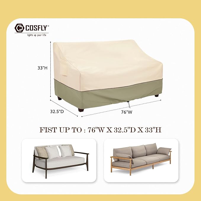 COSFLY Patio Furniture Covers Waterproof, Outdoor 3-Seater Sofa Cover Heavy Duty Fits up to 76W x 32.5D x 33H inches