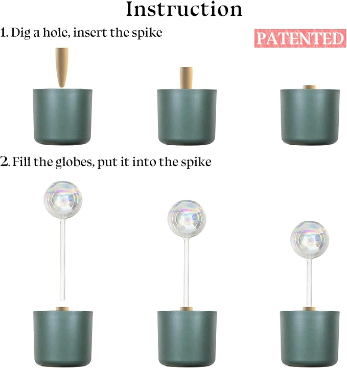 HyJeryty Non-Clogging Iridescent 2 Pack Ball Plant Watering Globes with Terracotta Spikes, Hand Blown Glass Self Watering Planter Insert Plant Watering Devices Bulbs for Indoor and Outdoor Plants