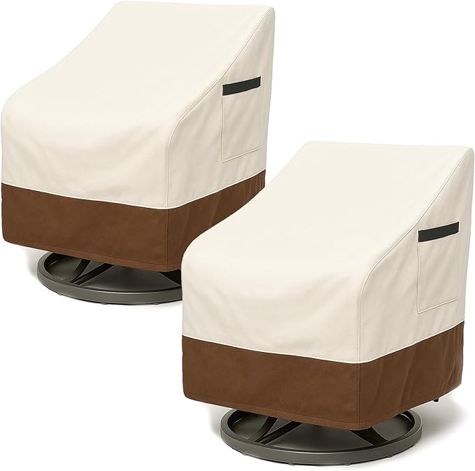 Outdoor Waterproof Patio Chair Covers, 33W x 35D x 36H inches Weather Resistant Furniture Cover Heavy Duty 600D Oxford 2-Pack, Beige and Brown