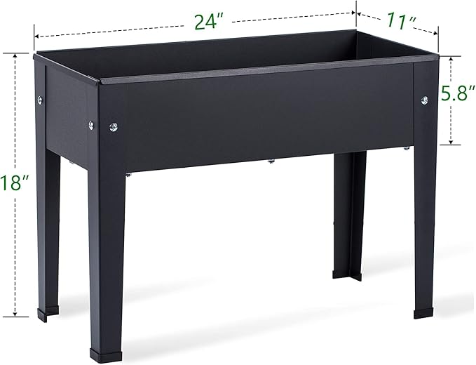 Piksedo Raised Garden Bed, Elevated Planter Metal Plant Box with Legs Standing Garden Stand Drainage Holes Frosted Black