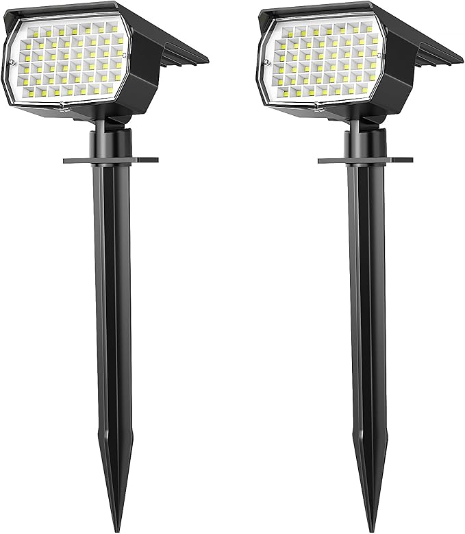 WENATY Solar Spot Lights Outdoor Waterproof IP65, 2 Pack Landscape Spotlights with 46 LEDs, 3 Modes Auto On/Off Solar Powered Flood Lights for Outside Pathway, Yard, Garden, Walkway (Cool White)