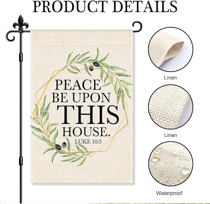 Peace Be Upon This House Luke 10:5 Garden Flag Double-Sided Yard Outdoor Decoration 12x18 Inch, Bible Verse Peace Quote Yard Patio Entryway Home Decor Garden Flag, New Home Housewarming Gifts