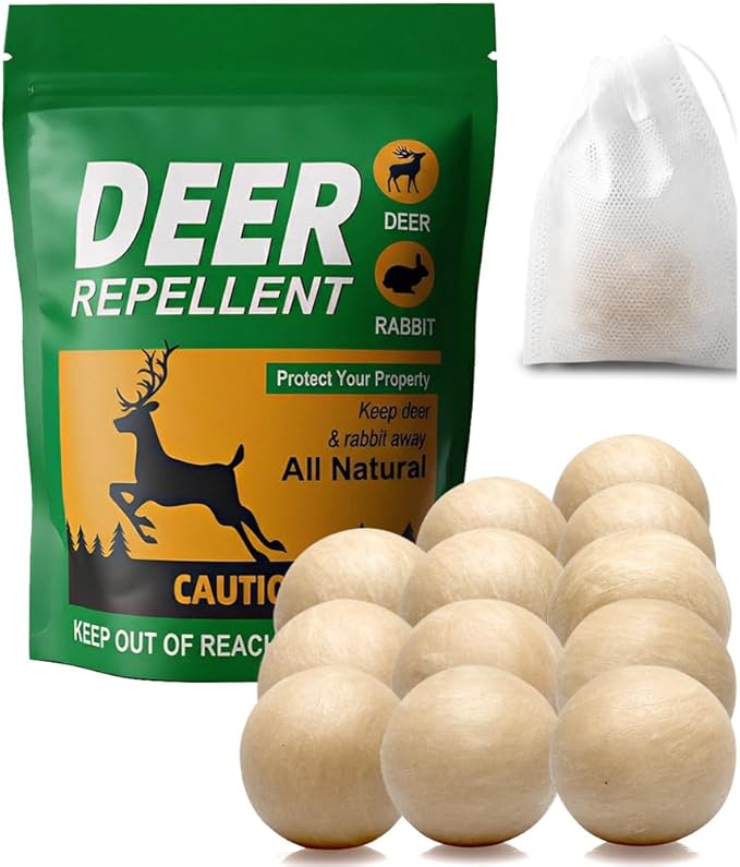 Deer Repellent for Plants, Rabbit Repellent Outdoor, Deer and Rabbit Repellent for Plants, Garden, Trees, Safe for People, Pets and Plants, Lasts Up to 60 Days - 12 Packs