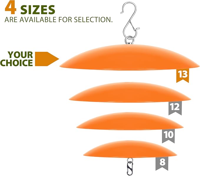 13" Bird Feeder Rain Guard, Hummingbird Feeder Shade Dome Cover, Hanging Baffle for Bird Feeder Pole,Smart Birds Feeder's Umbrella(Translucent Orange), 1 Pack