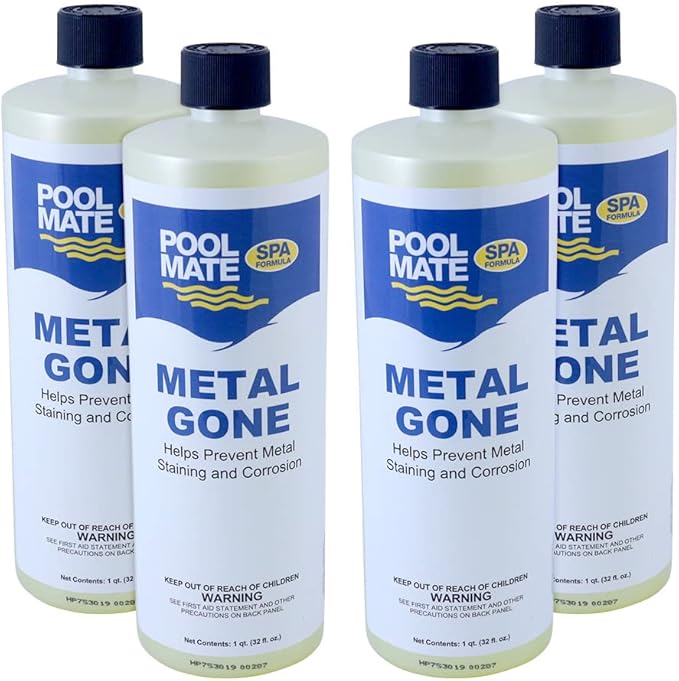 Pool Mate 1-Quart 4-Pack Metal Gone for Hot Tubs, Prevents Metal Staining, Made in USA