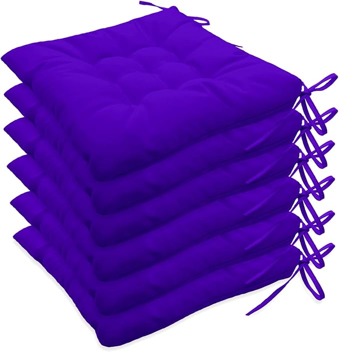 Outdoor Indoor Tufted Chair Cushions, Seat Cushions with Ties, Chair Pads Waterproof for Porch Kitchen Office Garden Purple 16" x 16", Set of 6