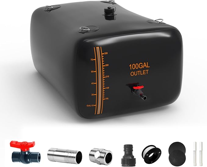100 Gallon Water Bladder, 1000D PVC Foldable Portable Water Tank, Black Large Capacity Water Bag Container for Camping, Garden, Agricultural Irrigation, Drought Resistance, Emergency Supply