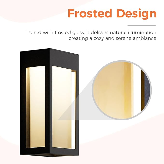 Solar Yard 4-Pack LED Outdoor Wall Lights, Waterproof Exterior Wall Sconce Lantern for Porch, Patio, Doorway, Frosted Rectangle