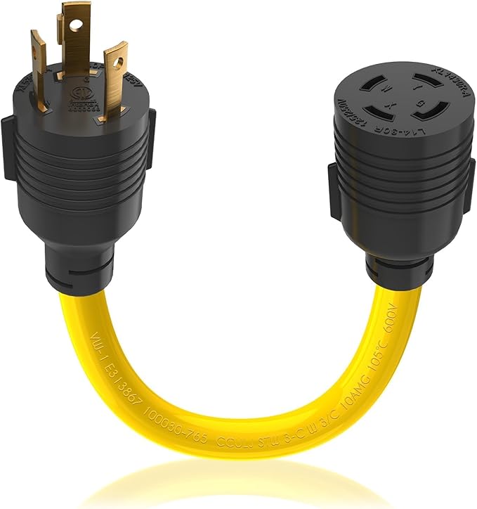 Plug and Play 30 AMP Generator Transfer Switch Adapter Cord, Heavy Duty STW 10 Gauge NEMA L5-30P Male to L14-30R Female, 3 Prong to 4 Prong Generator Adapter Plug Twist Lock to House Inlet Box