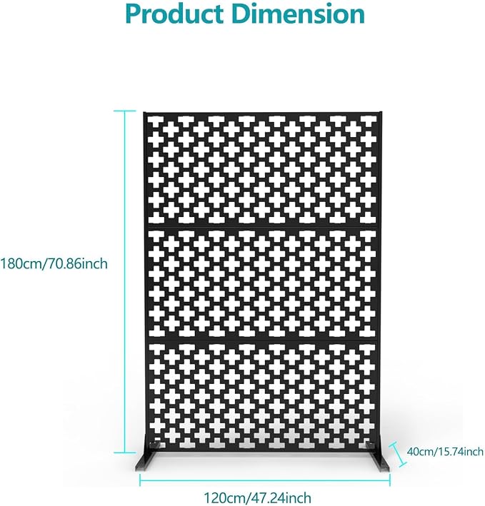 72" x 47" Metal Outdoor Privacy Screen – Freestanding Rustproof Patio Divider, Decorative Balcony Fence Panel for Garden, Deck, Yard, or Porch, Heavy-Duty Galvanized Steel, Multi-Functional Design