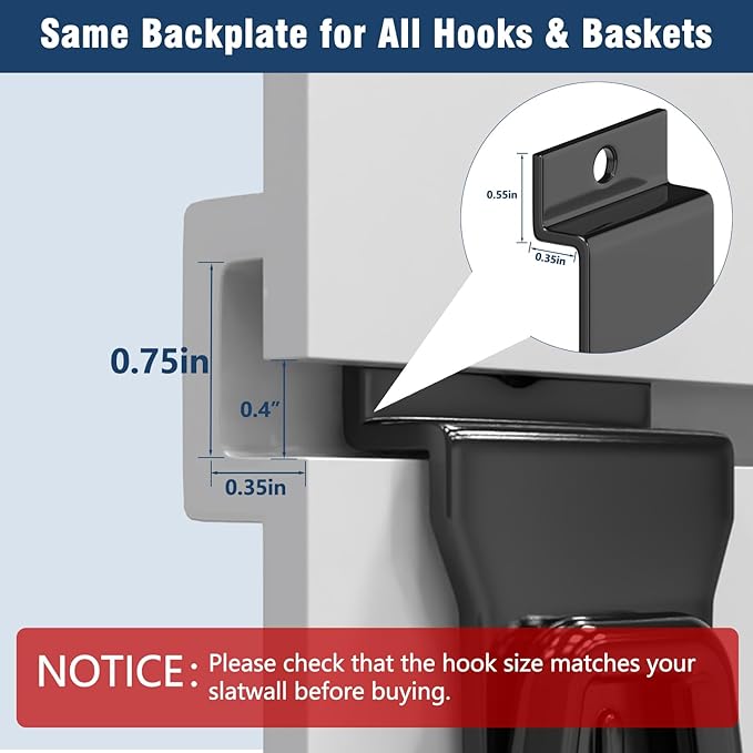 3-H Heavy-Duty Slatwall Accessories 15 Pack and Slatwall Baskets 4 Pack, Slatwall Hooks & Hangers Multi Sizes for Use in Garage, Workshop, Store, and Studio for Organization and Display