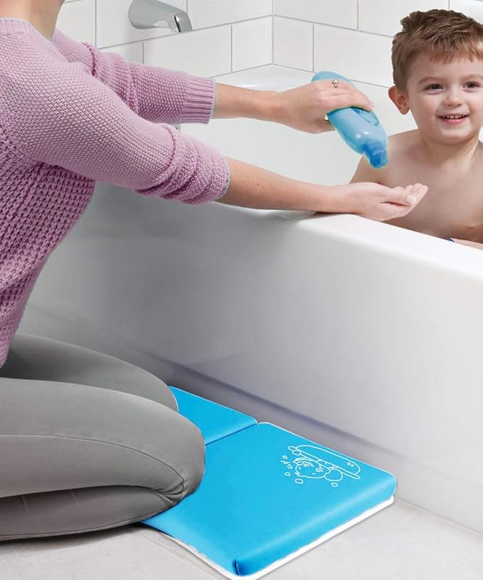 Bath Kneeler Pad - 1.5inch Thick Kneeling Mat for Baby Bath Time, Garden Work, Exercise - Detachable and Foldable Baby Bath Tub Padding for Parents- Blue
