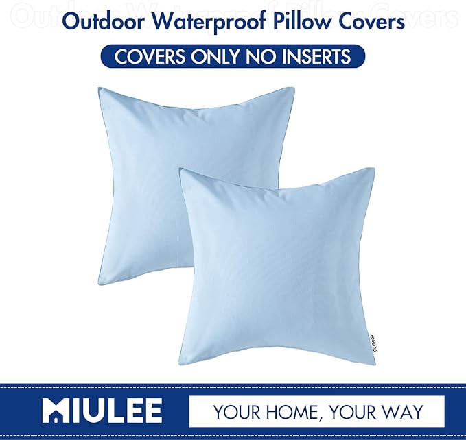 MIULEE Pack of 2 Decorative Pillow Covers Square Cushion Sham Throw Pillowcase Summer Shell Waterproof for Indoor Couch Chair Sofa Patio 16x16 Inch Light Blue